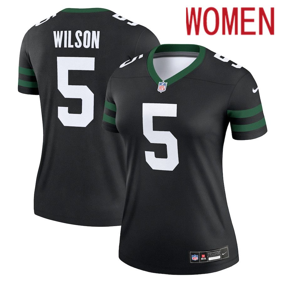 Women New York Jets #5 Garrett Wilson Nike Legacy Black Alternate Legend NFL Jersey->women nfl jersey->Women Jersey
